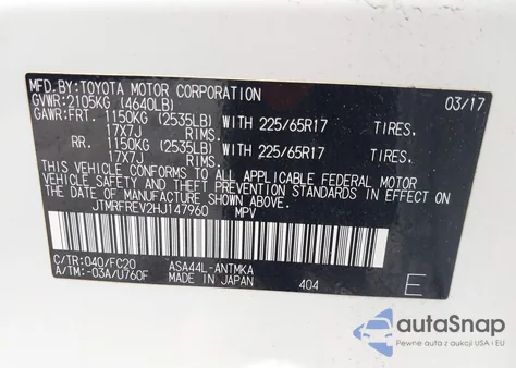 2017 Toyota Rav4 Xle from USA, damaged, VIN JTMRFREV2HJ147960